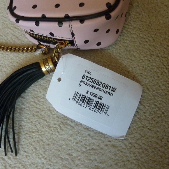 SAINT LAURENT YSL Mini 'Lou' Logo Polka Dot Pattern Leather Crossbody Bag (Pink) - Picture 7 of 12